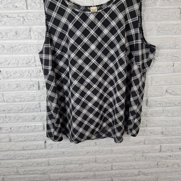 Faded Glory Womens Top 4X Plus Tank Sleeveless Black Plaid Comfy PLA29E - Picture 4 of 8